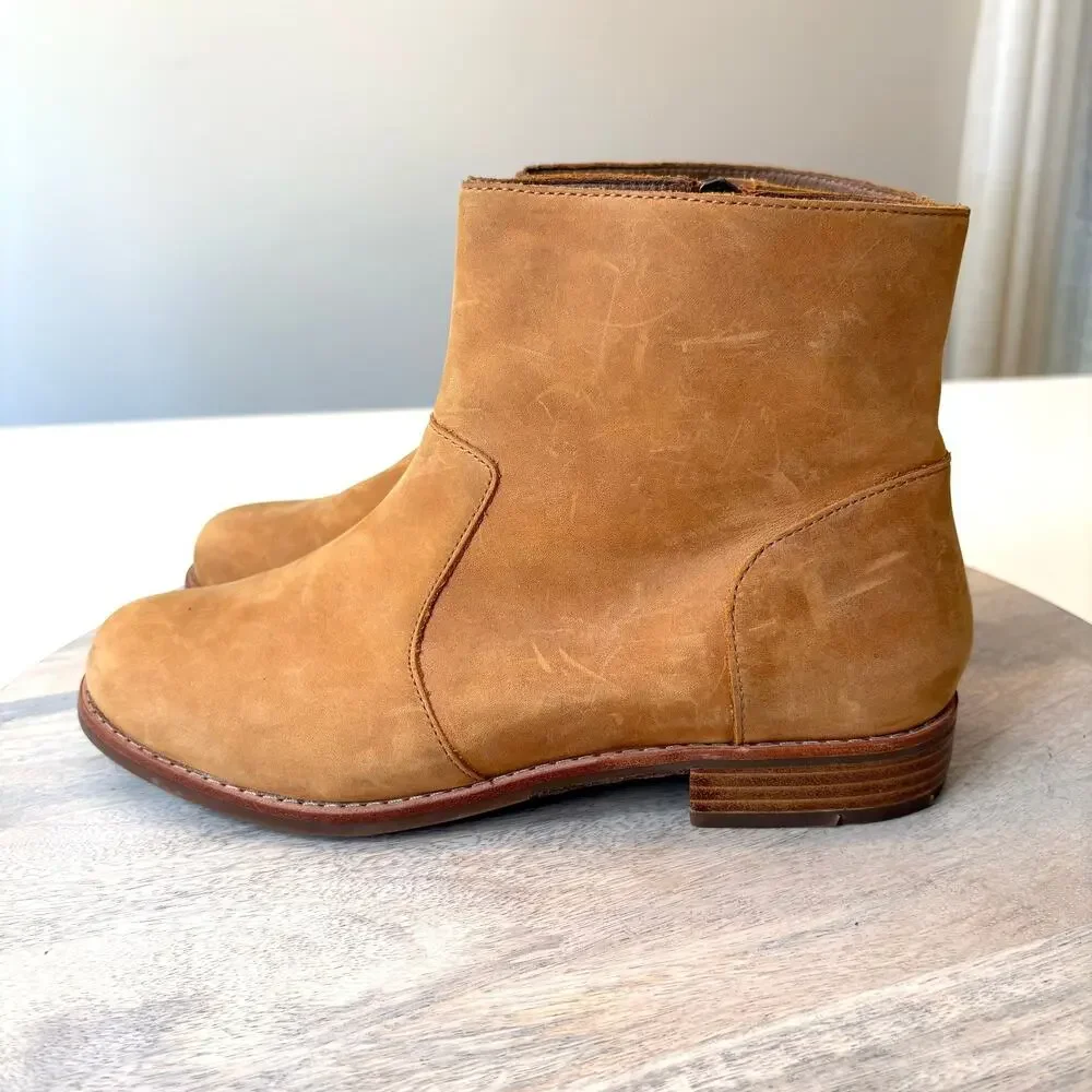 OluKai Kaona II Leather Ankle Boots Women's US 8 EU 38 Brown Side Zip Comfort
